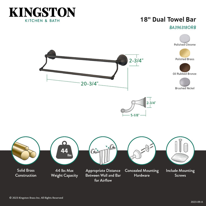 Kingston Heirloom BA396318ORB - Restoration 18-Inch Double Towel Bar, Oil Rubbed Bronze