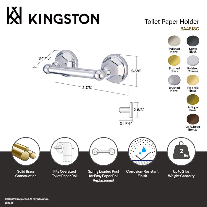 Kingston Tulare BA4818PN - Metropolitan Toilet Paper Holder, Polished Nickel
