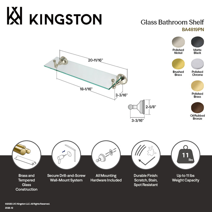 Kingston Tulare BA4819PB - Metropolitan Glass Shelf, Polished Brass