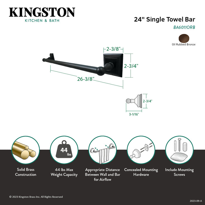 Kingston Millennium BA6011ORB 24-Inch Single Towel Bar, Oil Rubbed Bronze