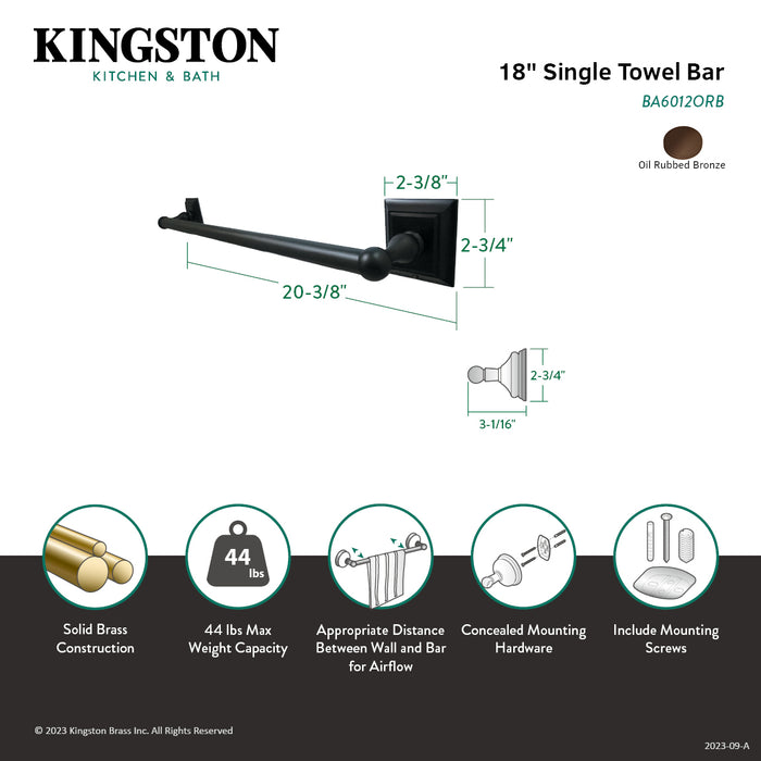 Kingston Millennium BA6012ORB 18-Inch Single Towel Bar, Oil Rubbed Bronze