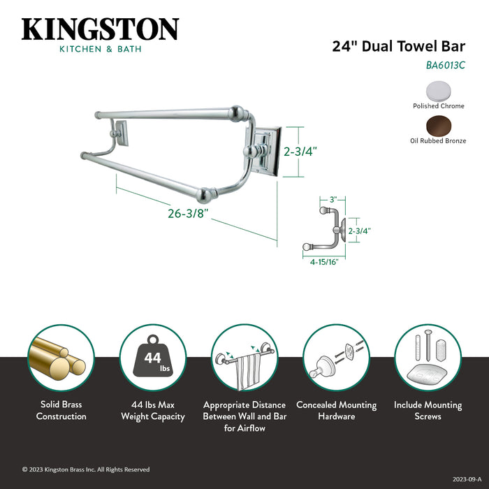 Kingston Millennium BA6013ORB 24-Inch Double Towel Bar, Oil Rubbed Bronze