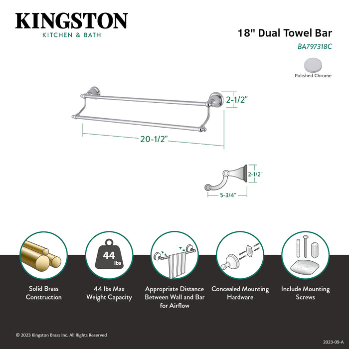 English Vintage BA797318C 18-Inch Double Towel Bar, Polished Chrome