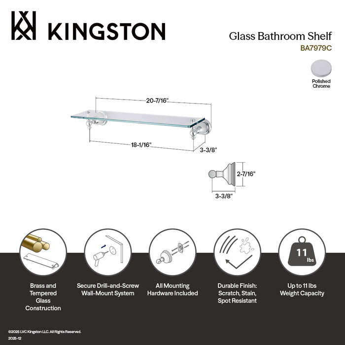 Kingston Heirloom BA7979C - English Vintage Glass Shelf, Polished Chrome