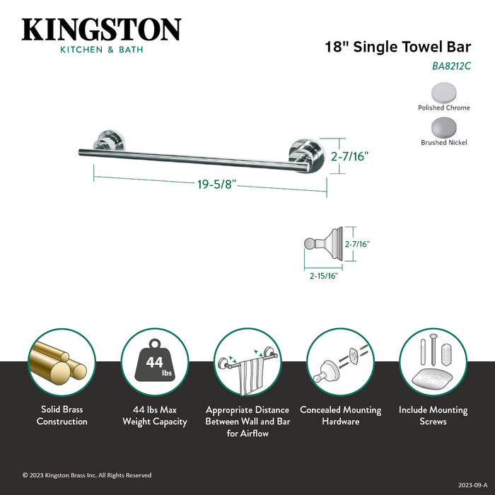 Kingston Sona BA8212C - Concord 18-Inch Single Towel Bar, Polished Chrome