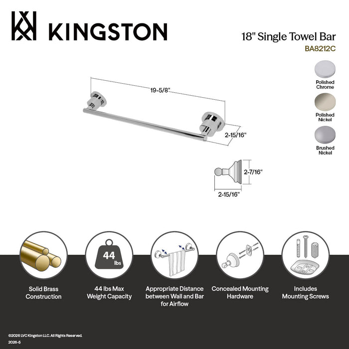 Kingston Sona BA8212PN - Concord 18-Inch Single Towel Bar, Polished Nickel