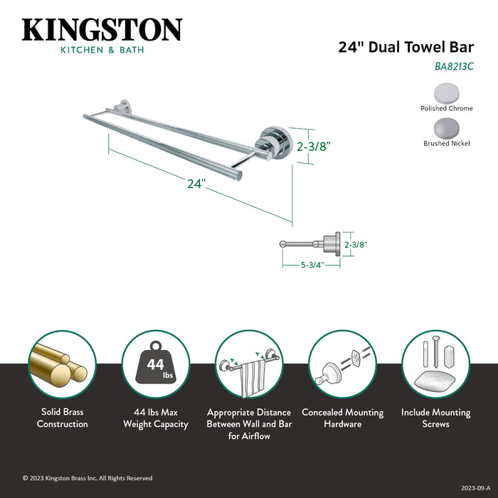 Kingston Sona BA8213SN - Concord 24-Inch Double Towel Bar, Brushed Nickel