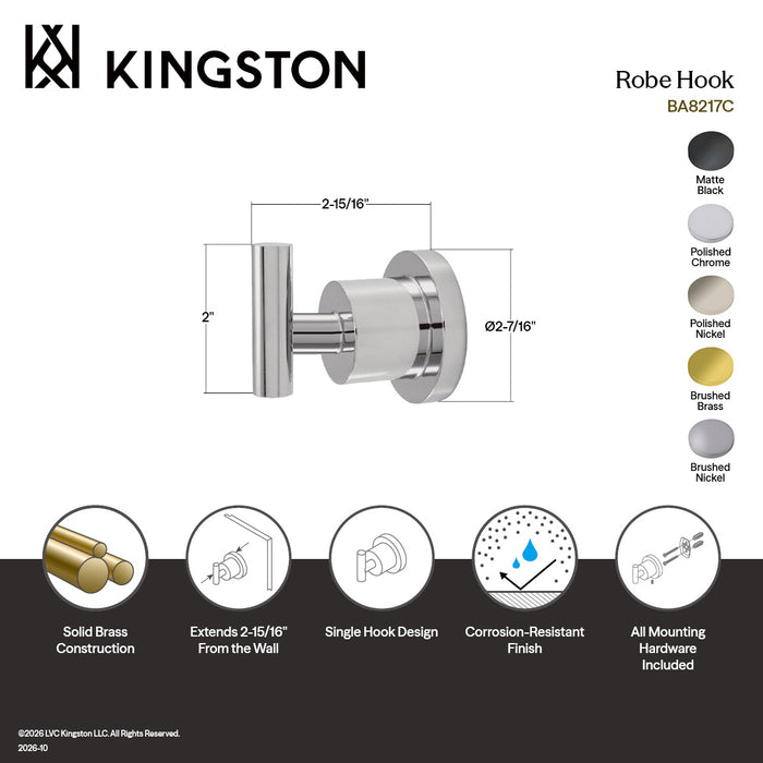 Kingston Sona BA8217C - Concord Robe Hook, Polished Chrome