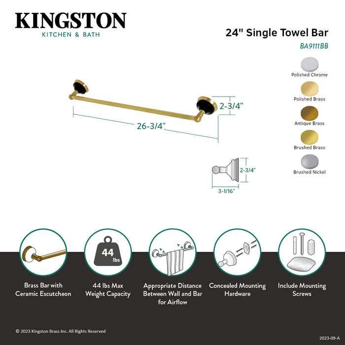 Kingston Heirloom BA9111AB - Water Onyx 24-Inch Single Towel Bar, Antique Brass