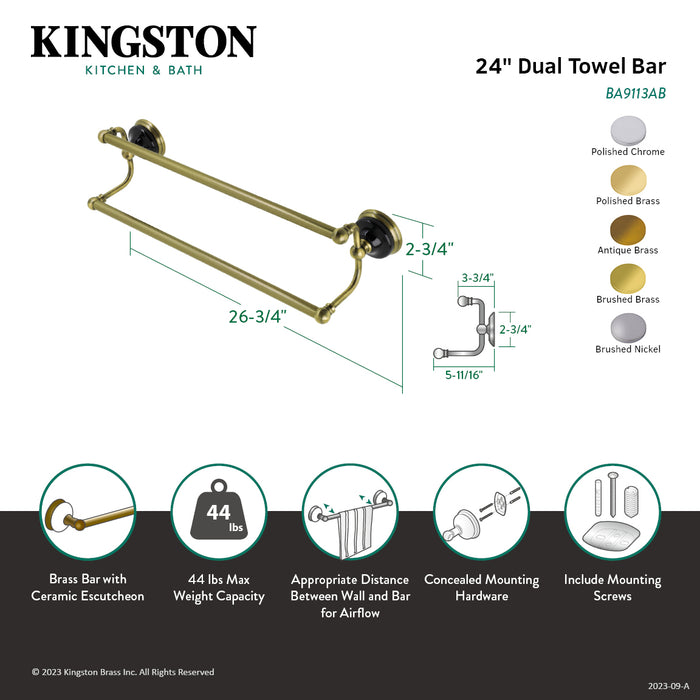 Kingston Heirloom BA9113PB - Water Onyx 24-Inch Double Towel Bar, Polished Brass