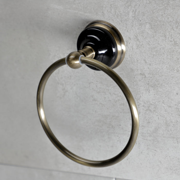 Kingston Heirloom BA9114AB - Water Onyx 6-Inch Towel Ring, Antique Brass