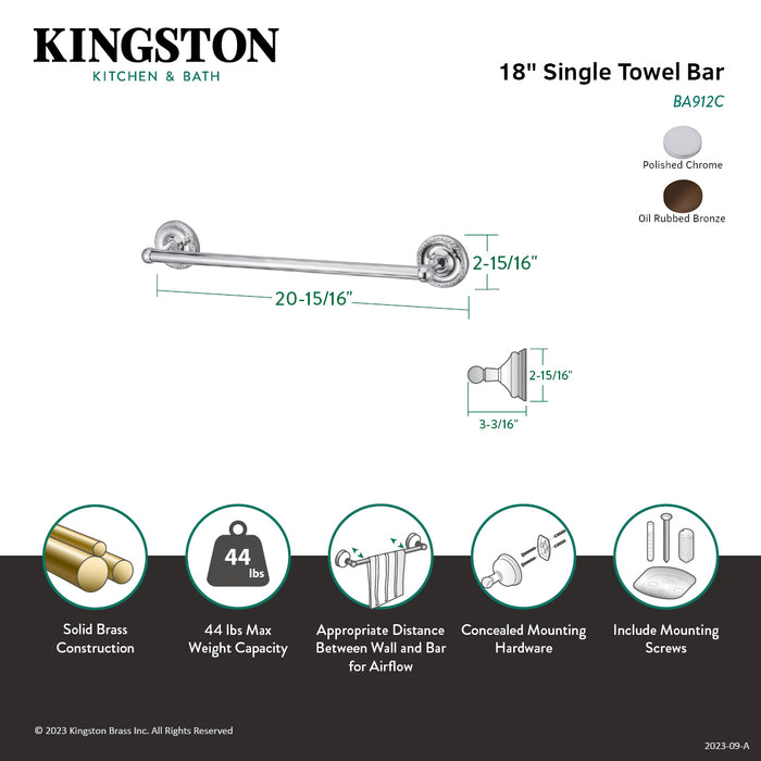Kingston Laurel BA912C 18-Inch Single Towel Bar, Polished Chrome