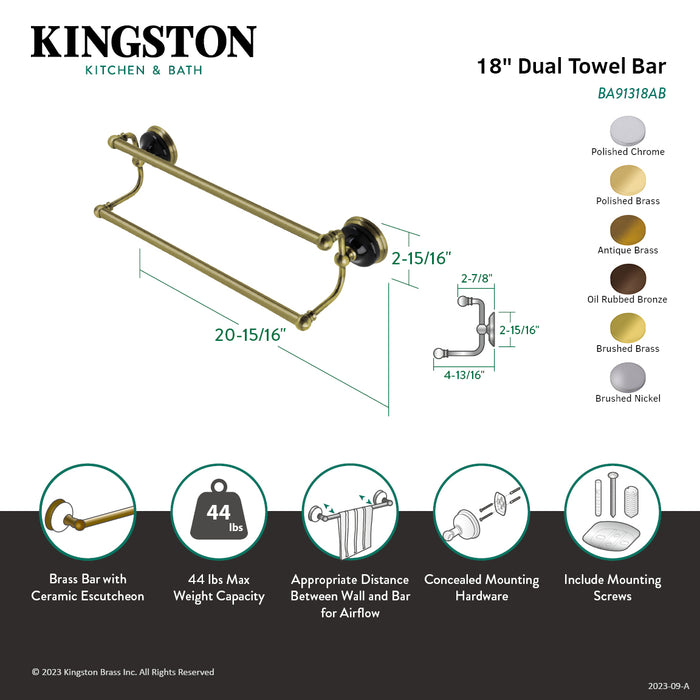 Kingston Heirloom BA91318BN - Water Onyx 18-Inch Double Towel Bar, Brushed Nickel