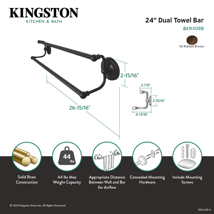 Kingston Laurel BA913ORB 24-Inch Double Towel Bar, Oil Rubbed Bronze