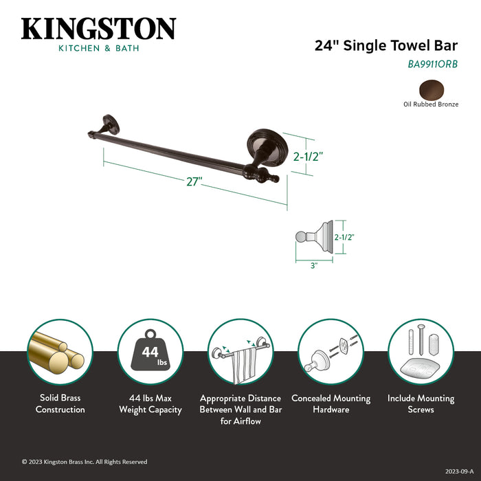 Kingston Templeton BA9911ORB 24-Inch Single Towel Bar, Oil Rubbed Bronze