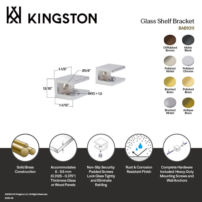 Kingston Sona BAB1011 - Levitas Glass Shelf Clamp, Polished Chrome