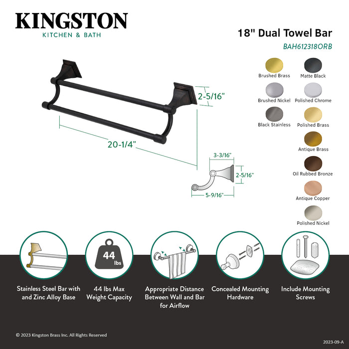 Kingston Tulare BAH612318MB - Monarch 18-Inch Double Towel Bar, Matte Black