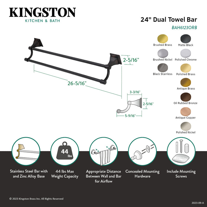 Kingston Tulare BAH6123BN - Monarch 24-Inch Double Towel Bar, Brushed Nickel