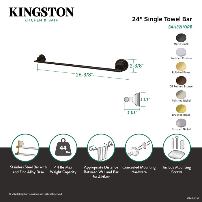 Kingston Concord BAH8211SB 24-Inch Single Towel Bar, Brushed Brass