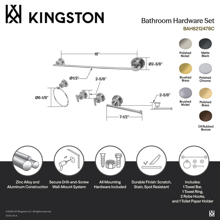 Kingston Sona BAH8212478PB - Concord 5-Piece 18-Inch Towel Bar Bathroom Accessory Set, Polished Brass