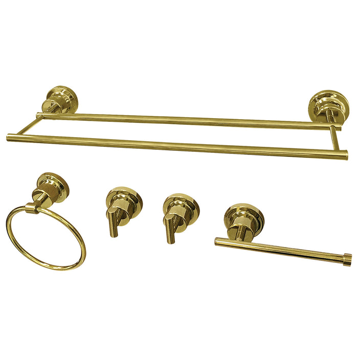 Kingston Concord BAH821318478PB 5-Piece 18-Inch Dual Towel Bar Bathroom Accessory Set, Polished Brass