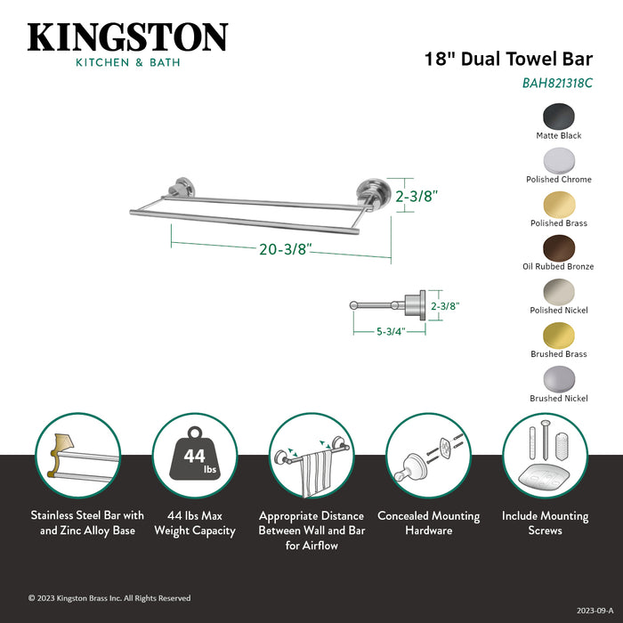 Kingston Concord BAH821318SN 18-Inch Double Towel Bar, Brushed Nickel
