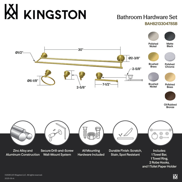 Kingston Concord BAH821330478C 5-Piece 30-Inch Dual Towel Bar Bathroom Accessory Set, Polished Chrome