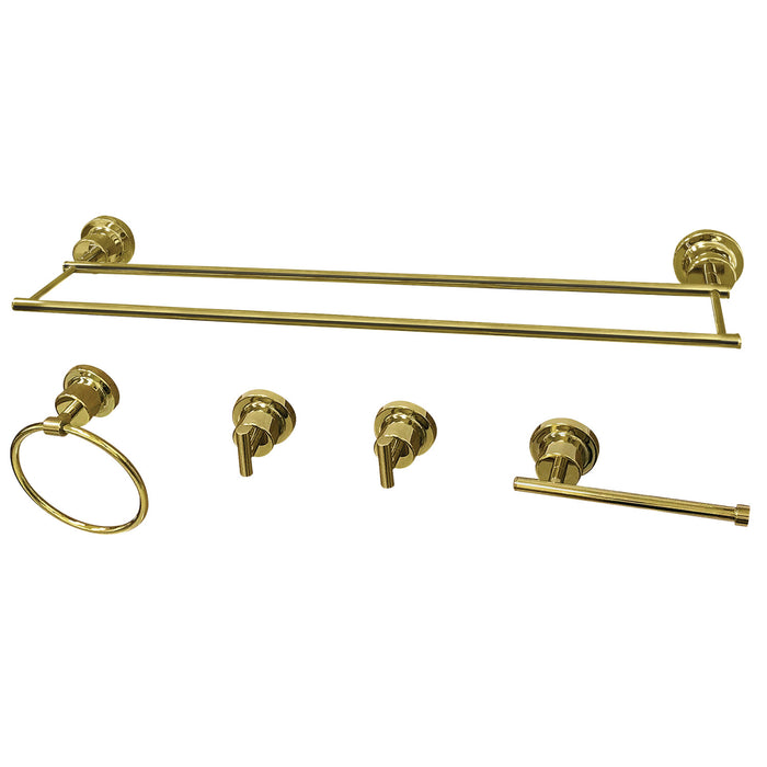 Kingston Concord BAH821330478PB 5-Piece 30-Inch Dual Towel Bar Bathroom Accessory Set, Polished Brass
