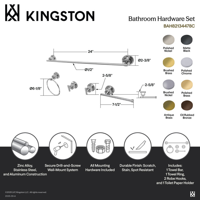 Kingston Sona BAH82134478MB - Concord 5-Piece 24-Inch Towel Bar Bathroom Accessory Set, Matte Black