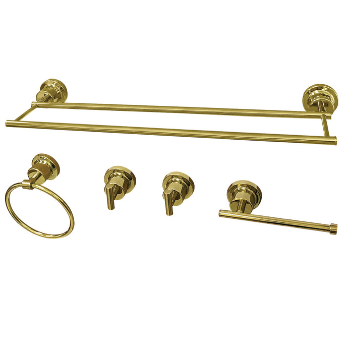 Kingston Sona BAH8213478PB - Concord 5-Piece 24-Inch Dual Towel Bar Bathroom Accessory Set, Polished Brass