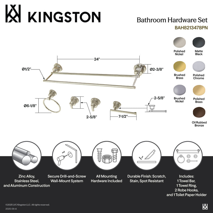 Kingston Sona BAH8213478SB - Concord 5-Piece 24-Inch Dual Towel Bar Bathroom Accessory Set, Brushed Brass