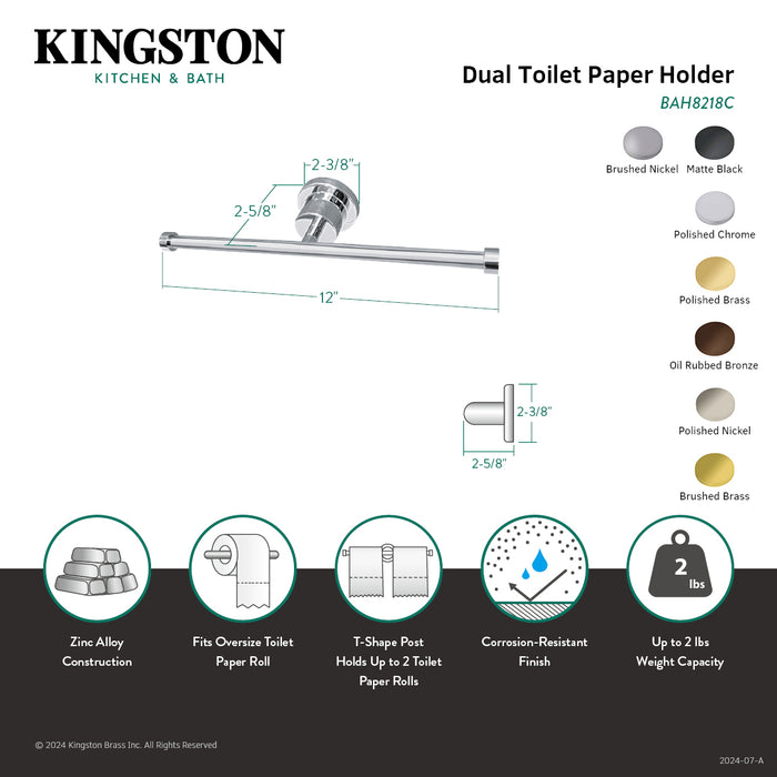 Kingston Concord BAH8218SN Double Roll Toilet Paper Holder, Brushed Nickel