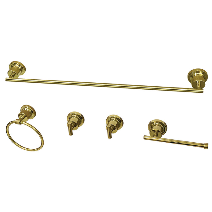 Kingston Sona BAH8230478PB - Concord 5-Piece 30-Inch Towel Bar Bathroom Accessory Set, Polished Brass