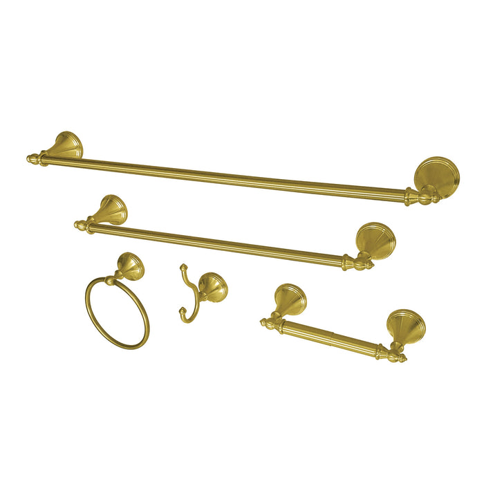 Kingston Heirloom BAHK1612478BB - Naples 5-Piece 18-Inch and 24-Inch Towel Bars Bathroom Accessory Set, Brushed Brass