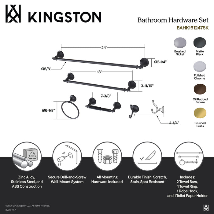 Naples BAHK1612478SN 5-Piece 18-Inch and 24-Inch Towel Bars Bathroom Accessory Set, Brushed Nickel