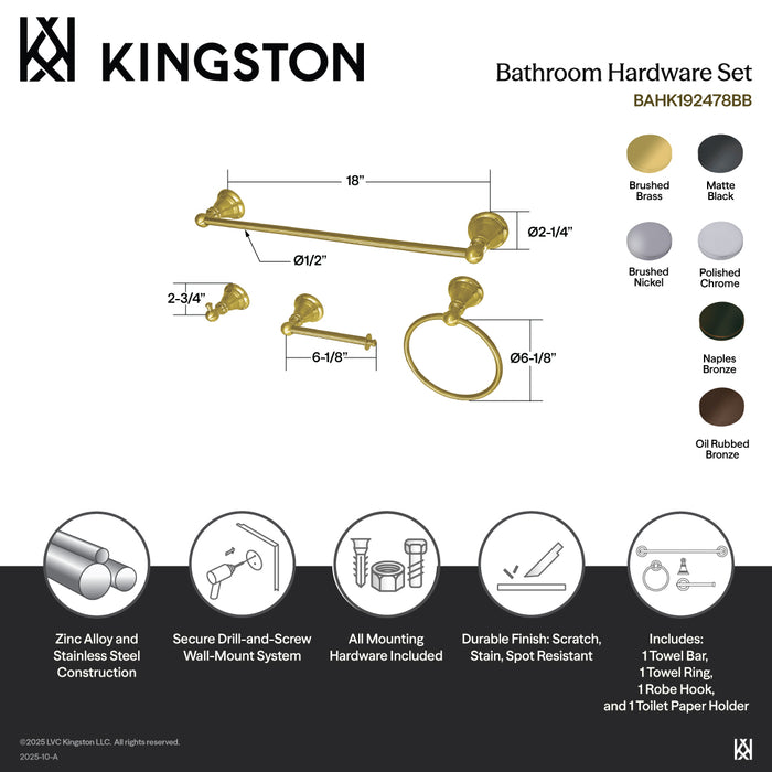 American Classic BAHK192478BB 4-Piece 18-Inch Towel Bar Bathroom Accessory Set, Brushed Brass