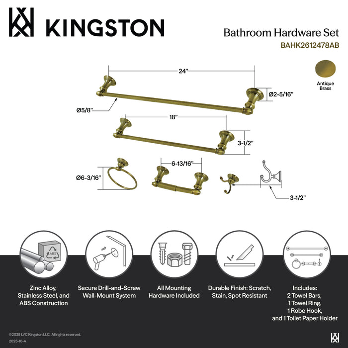 Provence BAHK2612478AB 5-Piece 18-Inch and 24-Inch Towel Bars Bathroom Accessory Set, Antique Brass