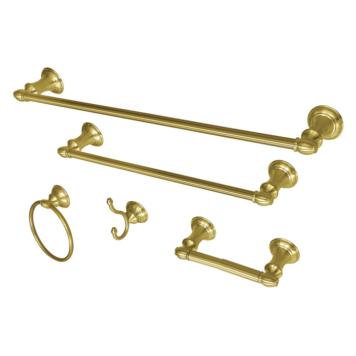 Kingston Tulare BAHK2612478BB - Provence 5-Piece 18-Inch and 24-Inch Towel Bars Bathroom Accessory Set, Brushed Brass