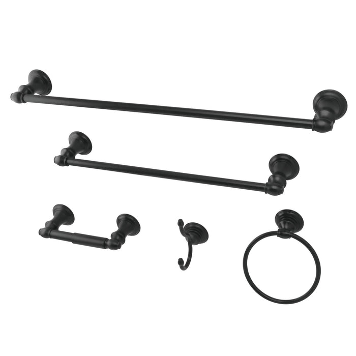 Kingston Tulare BAHK2612478K - Provence 5-Piece 18-Inch and 24-Inch Towel Bars Bathroom Accessory Set, Matte Black