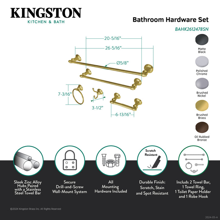Provence BAHK2612478SN 5-Piece 18-Inch and 24-Inch Towel Bars Bathroom Accessory Set, Brushed Nickel