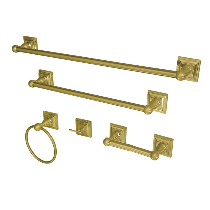 Kingston Tulare BAHK3212478BB - Serano 5-Piece 18-Inch and 24-Inch Towel Bars Bathroom Accessory Set, Brushed Brass