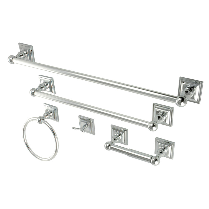 Kingston Tulare BAHK3212478C - Serano 5-Piece 18-Inch and 24-Inch Towel Bars Bathroom Accessory Set, Polished Chrome