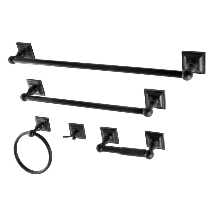 Kingston Tulare BAHK3212478K - Serano 5-Piece 18-Inch and 24-Inch Towel Bars Bathroom Accessory Set, Matte Black