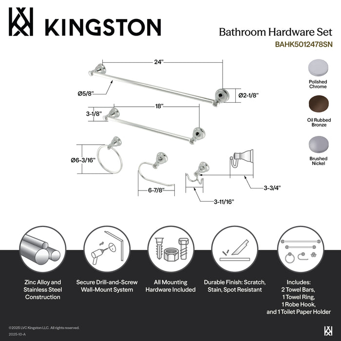 Kingston Tulare BAHK5012478ORB - Mesa Verde 5-Piece 18-Inch and 24-Inch Towel Bars Bathroom Accessory Set, Oil Rubbed Bronze