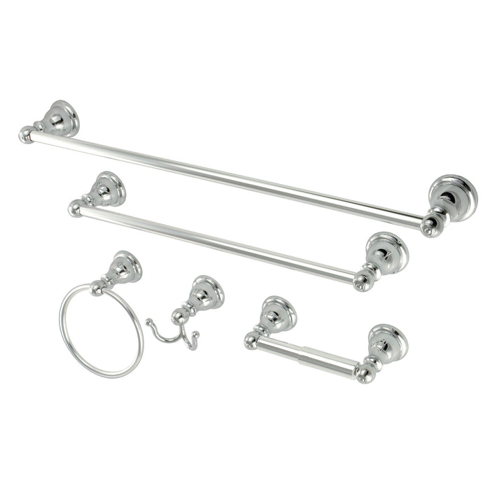 Kingston Tulare BAHK5112478C - Santa Fe 5-Piece 18-Inch and 24-Inch Towel Bars Bathroom Accessory Set, Polished Chrome