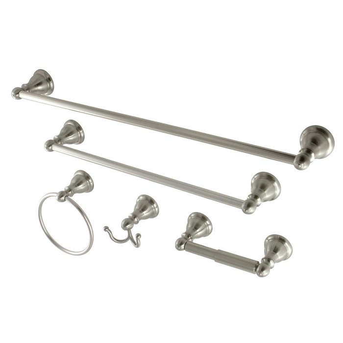 Kingston Tulare BAHK5112478SN - Santa Fe 5-Piece 18-Inch and 24-Inch Towel Bars Bathroom Accessory Set, Brushed Nickel