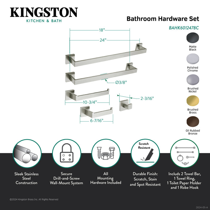 Kingston Sona BAHK6012478C - Markus 5-Piece 18-Inch and 24-Inch Towel Bars Bathroom Accessory Set, Polished Chrome