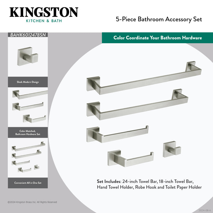 Kingston Sona BAHK6012478MB - Markus 5-Piece 18-Inch and 24-Inch Towel Bars Bathroom Accessory Set, Matte Black