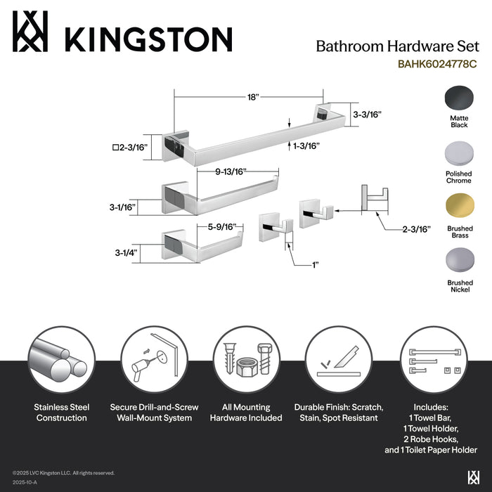 Lasdun BAHK6024778MB 5-Piece 18-Inch Towel Bar Bathroom Accessory Set, Matte Black