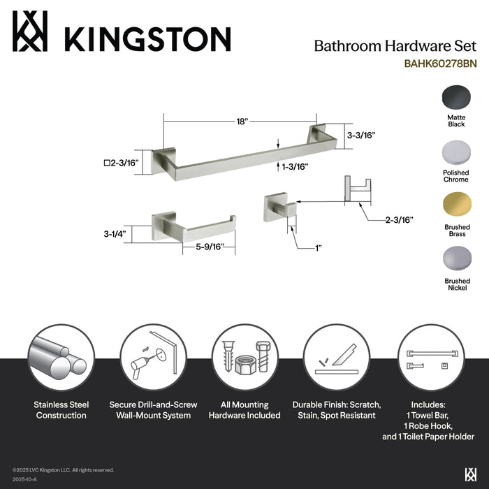 Kingston Sona BAHK6112478MB - Dessau 5-Piece 18-Inch and 24-Inch Towel Bars Bathroom Accessory Set, Matte Black